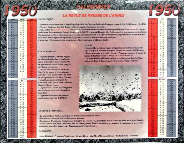 Année de Naissance - Calendrier 1950